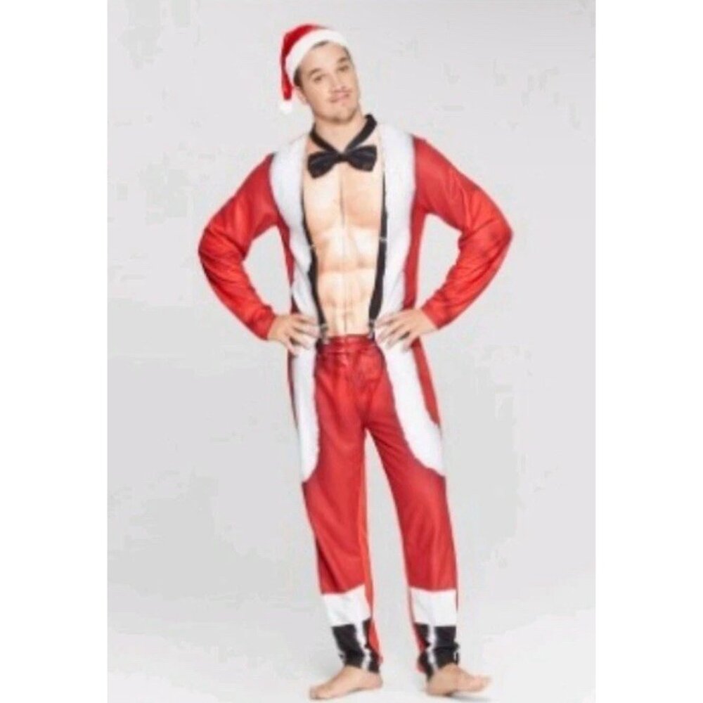 Men's Graphic Sexy Santa Red Microfleece Zip-Up Union Hat & Suit Christmas 🎅
